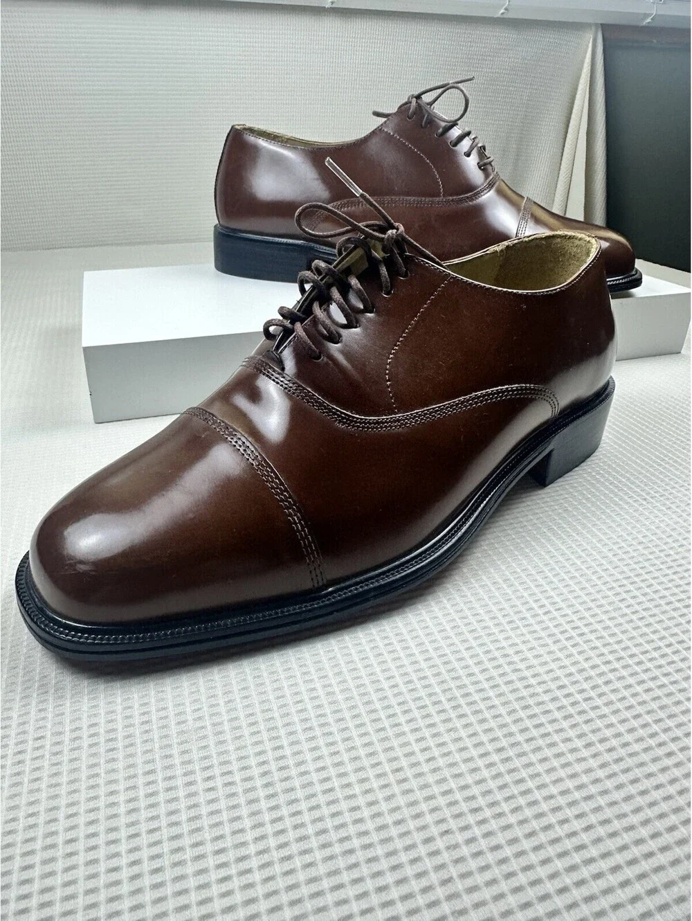 Dickinson Cap Toe Oxford Brown Leather Dress Shoes Mens 10M Stacey Adams NEW